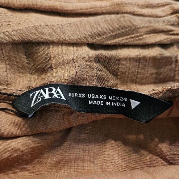 ZARA | One Shoulder Striped Beaded Dress Top Shirt Brown 100% Cotton - Picture 9 of 12